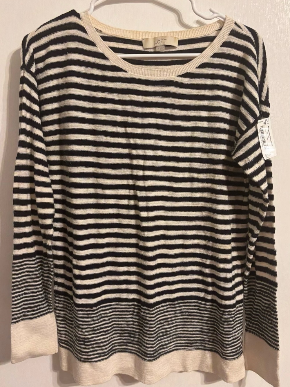 LOFT Black and Cream Striped Lightweight Long-Sleeve Top